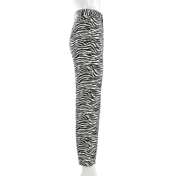 Sweetown Rudens Mados Zebras Dryžuotas Tiesiai Ilgas Kelnes Moterų Atsitiktinis Spausdinti High Waisted Kelnės Ponios Streetwear Poilsiu