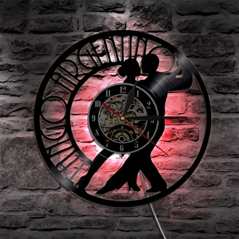 Tango Šokių Pora Siluetas LED Backlight Modernios Šviesos Vinilo Sienos Laikrodį, Spalvų Kaita, Namų dekoro Nuotolinio valdymo pultelis