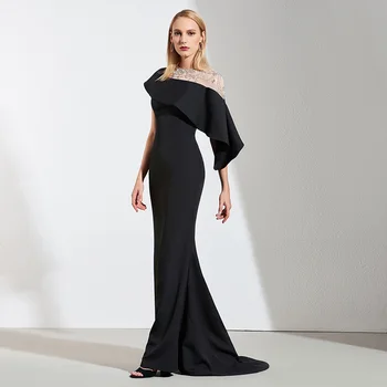 Tanpell juoda vakarinę suknelę duobute grindų ilgio suknelė moterims kokteilis plius customed undinė oficialų ilgas vakarines sukneles