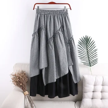 Tinklelis nereguliarus kratinys sijonas medvilnės skalbiniai rodo, plonas vasarinis sijonas moterų 2020 m. moterų mados pledas sijonas vintage-line pilka