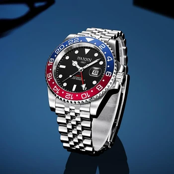 Top Brand GMT Žiūrėti Nerūdijančio Plieno Vyrų Automatinis laikrodis atsparus Vandeniui Sporto Mechaninė Žiūrėti HAIQIN DIZAINO 40MM Dial reloj hombre