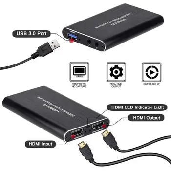 USB3.0 4K Vaizdo įrašymo į USB Video Capture Card Dongle Live Stream Transliacijos Prietaiso Juoda