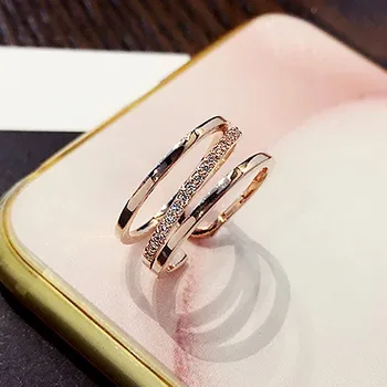 USTAR Naujas Kristalai Atidarymas, vestuvių Žiedai moterims Rose Aukso spalvos sužadėtuvių žiedai moterų Papuošalai Anel bijoux, reguliuojamo dydžio