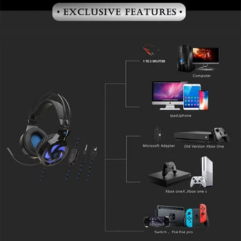Už PS4 PC Gaming Headset Kompiuterinių žaidimų Laidinis Ausinių Su Mikrofonu LED Bass Šalmas Muzikos Bass Vaikai Ausinės Telefoną, Nešiojamąjį kompiuterį