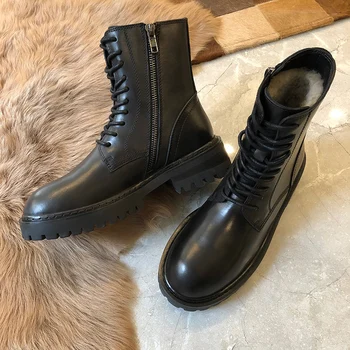 VALLU 2020new žiemos tikro kailio odos storio short boots sniego batai Britų stiliaus mados šiltas vilnos rider batai lauko slidinėjimo