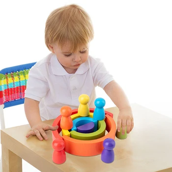 Vaikai Vaivorykštė Blokai Žaislai Montessori Ugdymo Žaislas Vaikams, Kūdikių Kūrybos Mediniai Vaivorykštė Blokai Krovimas Žaidimas Dovanų