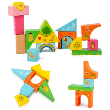 Vaikas Mediniai Mini Pilies Pastatas, Mūrinis Geometrinės Formos Blokus Švietimo Žaislai Surinkti Žaidimas Aplinka, Draugiškas