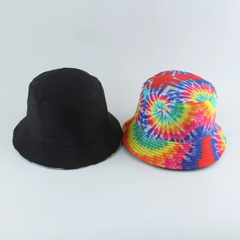 Vasaros Žvejys Skrybėlę Grįžtamasis Harajuku Kibirą Kepurės Moterims, Vyrams, Gatvės, Hip-Hop Bžūp Vaivorykštė Kaklaraištis Dažų Spausdinti Žvejybos Hat