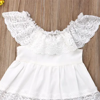 Vasarą vaikams Baby Girl nėrinių ilga Suknelė Off-Pečių Pynimas Nėrinių Šalis Oficialų Suknelė, balti Tuščiaviduriai Sundress