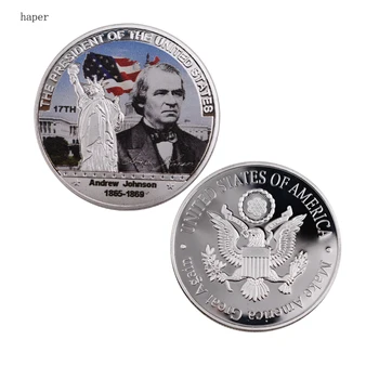 Verslo Suvenyras, Dovanos 17 JAV Prezidentas Sidabro Moneta 999.9 Sidabro Padengtą Andrew Johnson Metalas, Moneta Verta Kolekcija