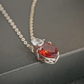 Vestuvių Fine Jewelry Raudonas Cirkonis 925 Sterlingas Sidabro Širdies Pakabukas Kaklo Moterims S925 Sidabro Vestuvių Karoliai (Sam Hub Fong)