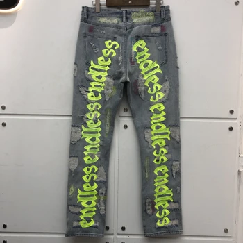 Vyrų, Moterų Džinsus Aukštos Kokybės Hip-Hop džinsinio audinio Kelnės Siuvinėti raštais Logotipas skylę Streetwear Džinsai