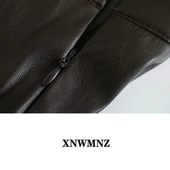 XNWMNZ Za moterų dirbtiniais odos culottes Mados Matomos Siūlės Pločio Kojų Kelnės Derliaus Aukšto Juosmens Pusėje Užtrauktukas Moterų Kelnės Mujer