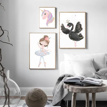Šiaurės Stiliaus Swan Baleto Šokėjas Gril Plakatas Ir Spausdinimo Ant Drobės Tapybos Arklių Animacinių filmų Sienų Tapyba vaikams, Miegamojo Namų Dekoro