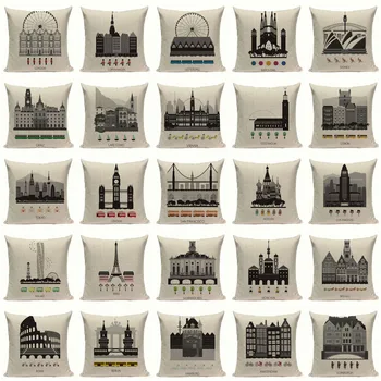 Šiaurės retro namų dekoro Londono Architektūros Romos dekoratyvinių pagalvėlių apvalkalus 45Cmx45Cm Aikštėje Sofa Su Lova užsakymą Pagalvės užvalkalą