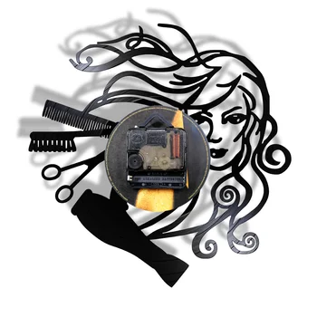 Šiuolaikinės Barbershop Vinilo Įrašas LED Siena Šviesos Laikrodis Kabo Kirpykla Sienos Žiūrėti Zegar Scienny Už Šukuosena Grožio Salonas