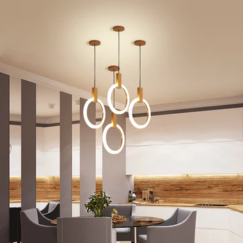Šiuolaikinės Paprasta LED Virtuvės Liustra Medinis Dekoras Apšvietimas Šviestuvai Šiaurės Pakabukas lempos Valgomasis Sala Kabo Žibintai