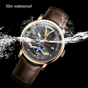 Šveicarija Prekės ženklo Žiūrėti Vyrų LOBINNI Mechaninė Automatinė Laikrodžius Mens Prabanga 50m atsparumas Vandeniui Laikrodžiai Reloj Hombres Vyro Dovanos