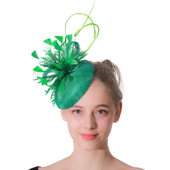 Žalia Sinamay Mados Fascinators Skrybėlės Kaspinai Moterų Vestuvių Galvos Apdangalai Šalies Arbata Ponios Elegantiškas Galvos Apdangalai, Plaukų Aksesuarai