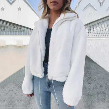 Žiemos Striukė moterims kailis manteau femme baltos spalvos užtrauktukas streetwear žiemos paltai