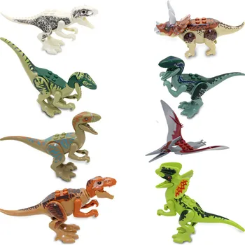 8pcs Juros periodo Dinozaurų Kūrimo Bloką Žaislas Pav Indoraptor Velociraptor Triceratop Indomirus T-Rex Pasaulio Blokai
