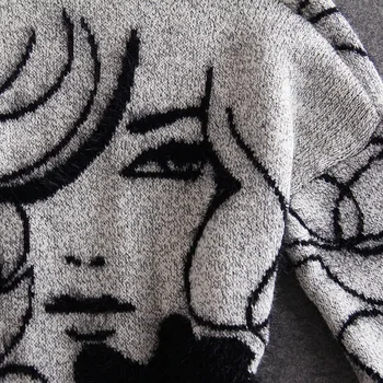 Megztinis Moterims Pavasario Pilka Ilgai Grafinis Mezgimo Megztinis Outwear Atidaryti Priekiniai Prašmatnus Estetinės Ponios Mados Stilingas Laisvalaikio Dienos