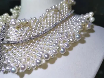 Realių gėlo vandens perlų vėrinį nėrinių 925 sterlingas sidabro bowknot choker karoliai už vestuves bauda moterų papuošalai
