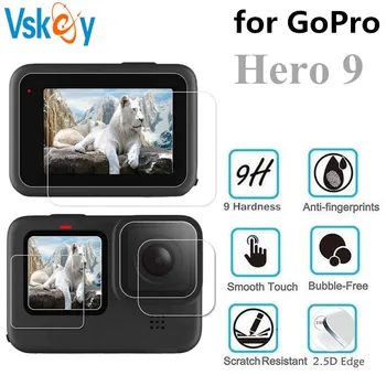 VSKEY 30PCS Grūdintas Stiklas GoPro Hero 9 Camera LCD Screen Protector, Objektyvo Dangtelis atsparus Įbrėžimams Apsauginės Plėvelės