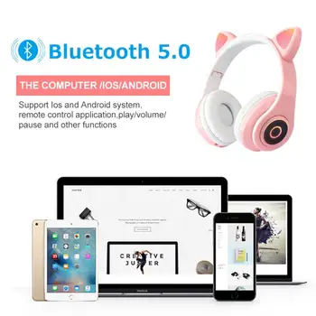 2021 Naujas LED Kačių Ausų Triukšmo Panaikinimo Ausines Bluetooth 5.0 Jauni Žmonės, Vaikai laisvų Rankų įranga Parama TF Kortelę 3,5 mm Kištuką Su Mikrofonu