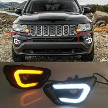2vnt Automobilių DRL LED Dienos Veikia Šviesos Balta+Geltona Pusės Posūkio Žibintas Priešrūkinis Žibintas, skirtas Jeep Compass 2011 2012 2013 2016