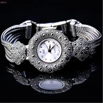 BOCAI S925 sterlingas sidabro apyrankės bižuterijos Tailando sidabro slyvų žiedų watchband žiūrėti grynas Argentum vertus, grandinės moterims