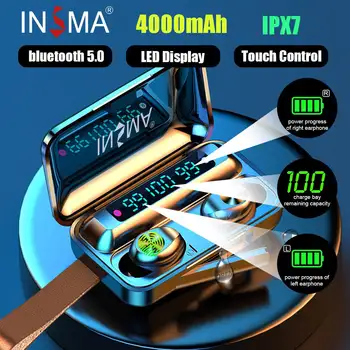 INSMA F9-10 3led 4000mAh Galia Banko bluetooth 5.0 TWS Ausines Led Skaitmeninis Ekranas Wireless Stereo Sporto Vandeniui Ausinių