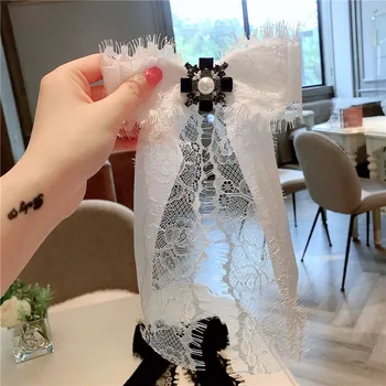 Korėjos Naujas Nėrinių Didelis Bowties Sagė Audiniu Meno Apykaklės Pin Necktie Ilgą Adatą Suknelės Tiktų Sages Moterims Aksesuarai Dovanos