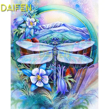 Kvadratiniu Diamond mozaikos gėlių su dragonfly 5D 