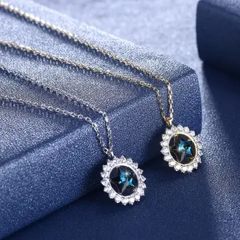 LEKANI Žvaigždžių Karoliai Moterų 925 Sterling Silver Blue Austrijos Kristalų Ratas Pakabukas Karoliai Moterų Fine Jewelry Karšto Pardavimo