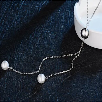 LULU-KIAULIŲ Karšto Pardavimo Grynas 925 Silver Pearl Megztinis Grandinės Ilgai Stiliaus korėjos Moterys Su Rudens Ir Žiemos DZ180