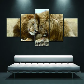 Modulinė Liūtas Plakatas Drobės Gyvūnų Tapybos Nuotraukos Meno 5 vnt Black Ir White Lion Sienos Menas Namų Dekoro Kambarį HD Spausdina