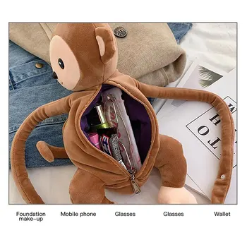 Moterų Mielas Beždžionė Pliušinis Kuprinė Pečių Maišą Animacinių Filmų Vaikams Iškamša Kirtimo Messenger Bag Maišus Gimtadienio Dovana