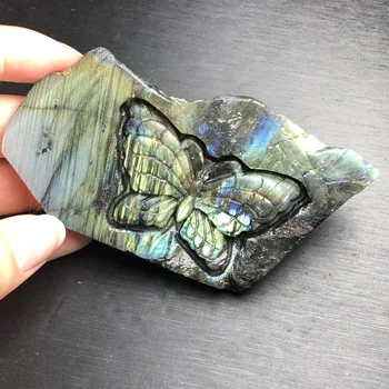 Natūraliai mėlyname labradoras vertus crved pelėda poliruoti crystal butterfly akmenys