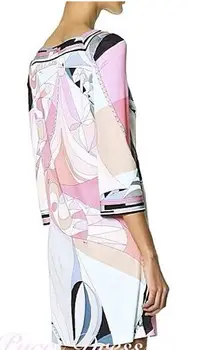 Naujas Dizaineris Prabangos prekių Ženklai Moterų Įvairiaspalviais Geometrinis Spausdinimo 3/4 Rankovėmis Ruožas Jersey Šilko Plius XXL Dydžio Suknelę