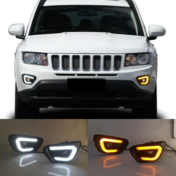 2vnt Automobilių DRL LED Dienos Veikia Šviesos Balta+Geltona Pusės Posūkio Žibintas Priešrūkinis Žibintas, skirtas Jeep Compass 2011 2012 2013 2016