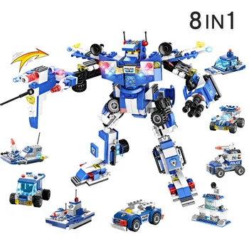 8 1 Roboto Modelį, Statyba Blokai Žaislai Miesto Policijos Stotis Plytų SWAT Duomenys Ginklų Robotas Sunkvežimių Duomenys Žaislas Vaikams
