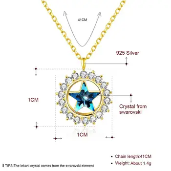 LEKANI Žvaigždžių Karoliai Moterų 925 Sterling Silver Blue Austrijos Kristalų Ratas Pakabukas Karoliai Moterų Fine Jewelry Karšto Pardavimo