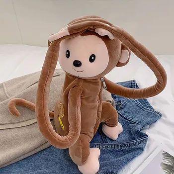 Moterų Mielas Beždžionė Pliušinis Kuprinė Pečių Maišą Animacinių Filmų Vaikams Iškamša Kirtimo Messenger Bag Maišus Gimtadienio Dovana