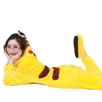 Unisex Kigurumi Suaugusiųjų Gyvūnų Pižama Anime Onesie Geltona Hoodie Flanelė Animacinių Filmų Mielas Šiltas Cosplay Sleepwear