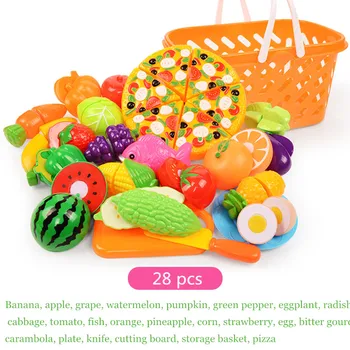 Vaikai virtuvės žaislai, Plastikiniai vaisiai ir daržovės žaislai pjovimo veget vaisių žaislas Apsimesti Žaisti, maisto pica virtuvė vaikams, žaislai