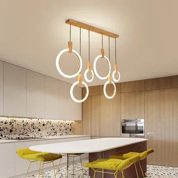 Šiuolaikinės Paprasta LED Virtuvės Liustra Medinis Dekoras Apšvietimas Šviestuvai Šiaurės Pakabukas lempos Valgomasis Sala Kabo Žibintai
