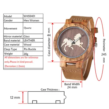Klasikinis Medienos Atveju Kvarcas Laikrodžio Judėjimo Vyrams Unikalus trimatis Arklių Modelis Dial Mediniai Žiūrėti Oda Band Laikrodis