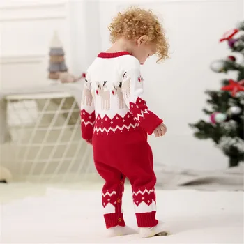 Kūdikis, Kalėdų Romper Kūdikiams ilgomis Rankovėmis Briedžių spausdintą Modelio Apvalios Apykaklės Jumpsuit Berniukų ir Mergaičių, Raudona/ Tamsiai Mėlyna
