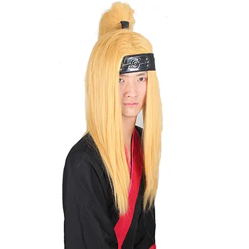 Naruto Akactuki Cosplay Perukai Helovinas Deidara Cosplay Perukas Vyrai Ilgai Aukso Perukai Hairpiece Kostiumas